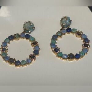 Baublebar Blue and Gold Stone Hoop Earrings